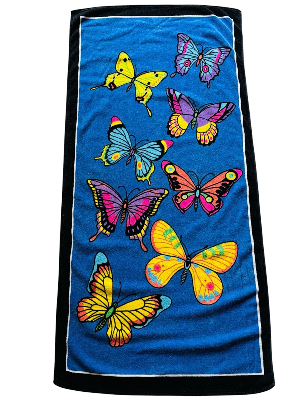 Vintage Beach Towel Butterflies Butterfly Pink Blue Multicolored 57"X 27” Cotton